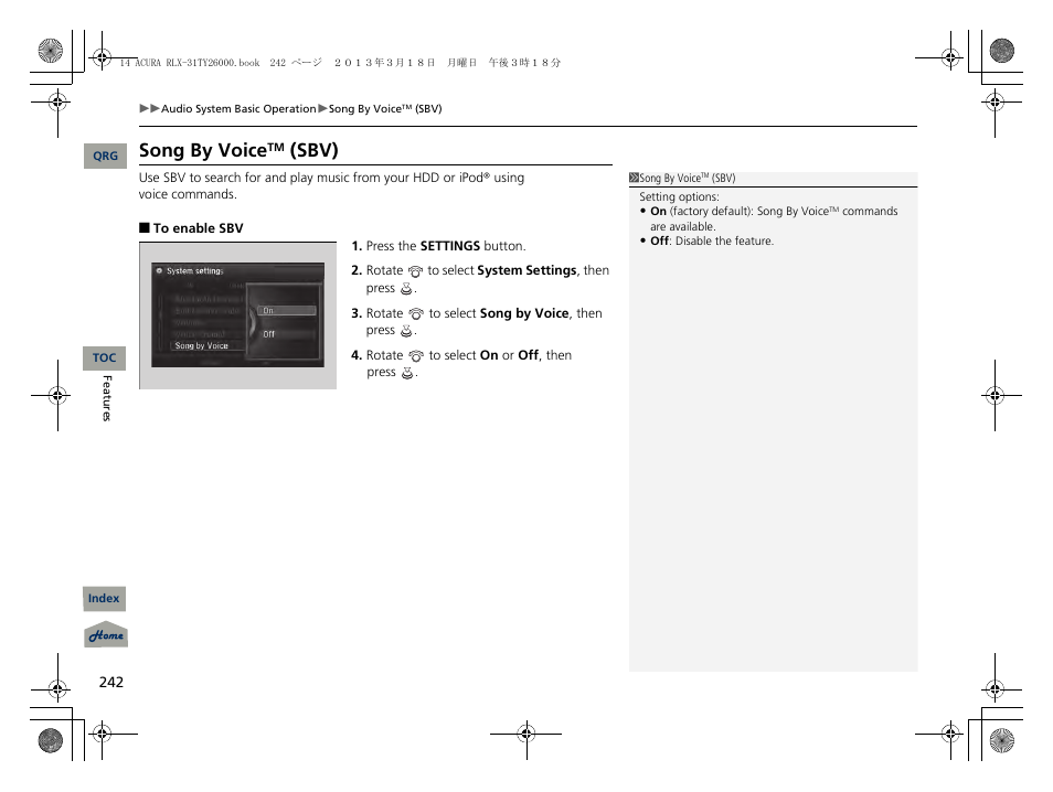 2 song by voice, Sbv) p. 242, Song by voice | Sbv) | Acura 2014 RLX User Manual | Page 243 / 518