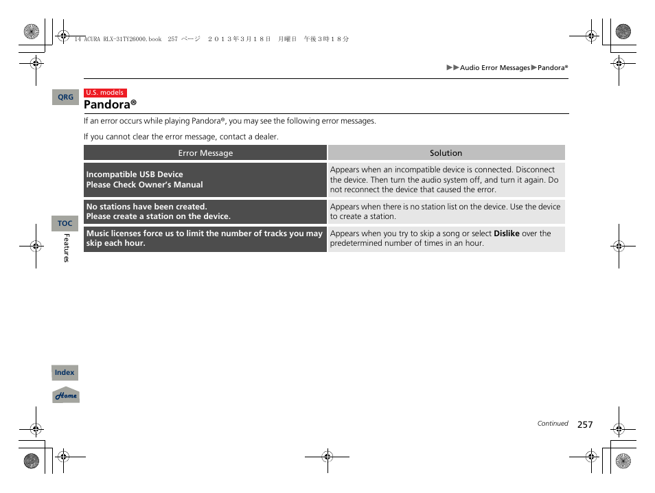 Pandora | Acura 2014 RLX User Manual | Page 258 / 518