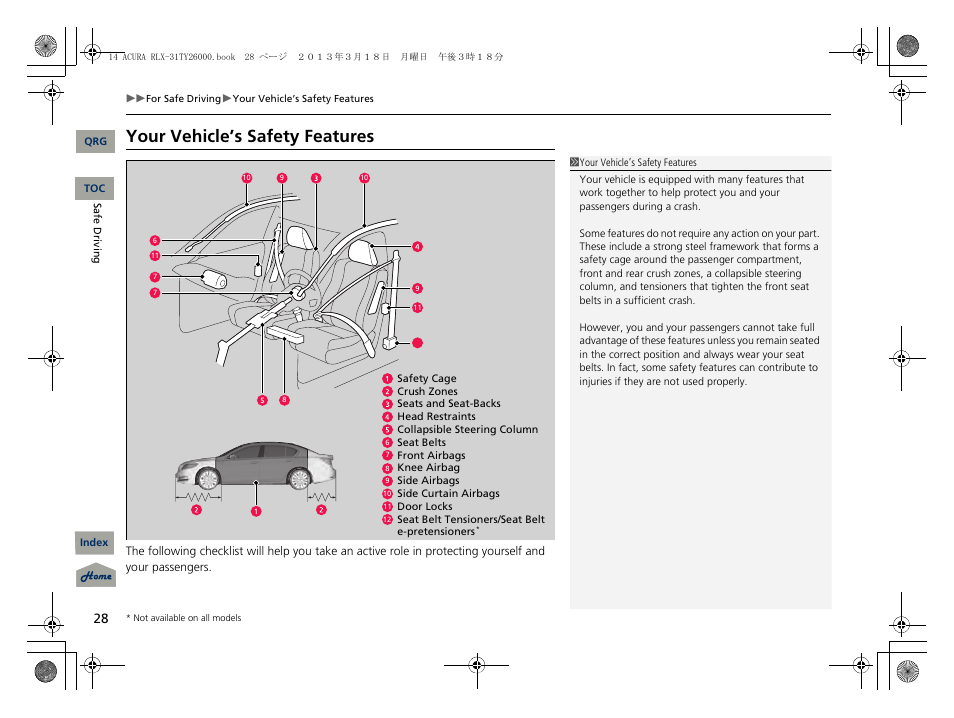 Your vehicle’s safety features | Acura 2014 RLX User Manual | Page 29 / 518