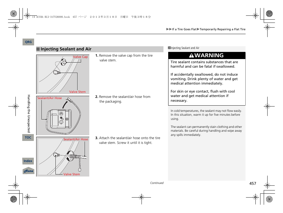 Warning | Acura 2014 RLX User Manual | Page 458 / 518