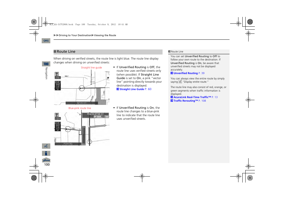 P100), 2 route line, P. 100 | Acura 2014 RLX Navigation User Manual | Page 101 / 156