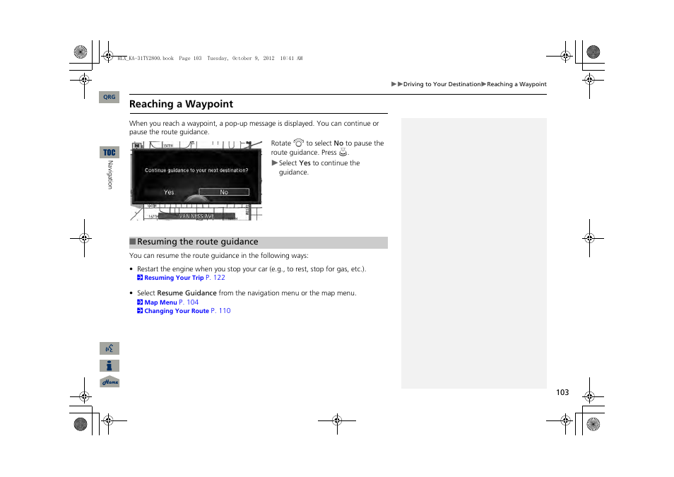 Reaching a waypoint | Acura 2014 RLX Navigation User Manual | Page 104 / 156