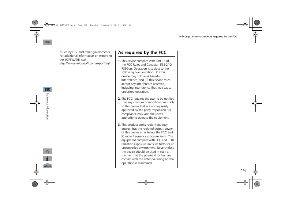 As required by the fcc | Acura 2014 RLX Navigation User Manual | Page 144 / 156