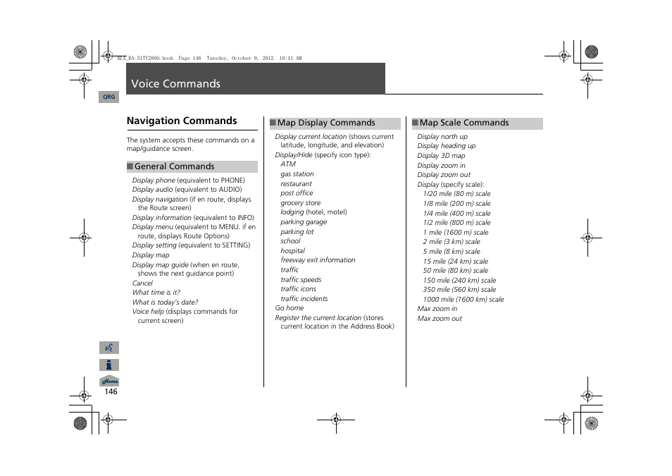 Voice commands, P146), 2 voice commands | P. 146, 2 map display commands p. 146, 2 map scale commands p. 146 | Acura 2014 RLX Navigation User Manual | Page 147 / 156