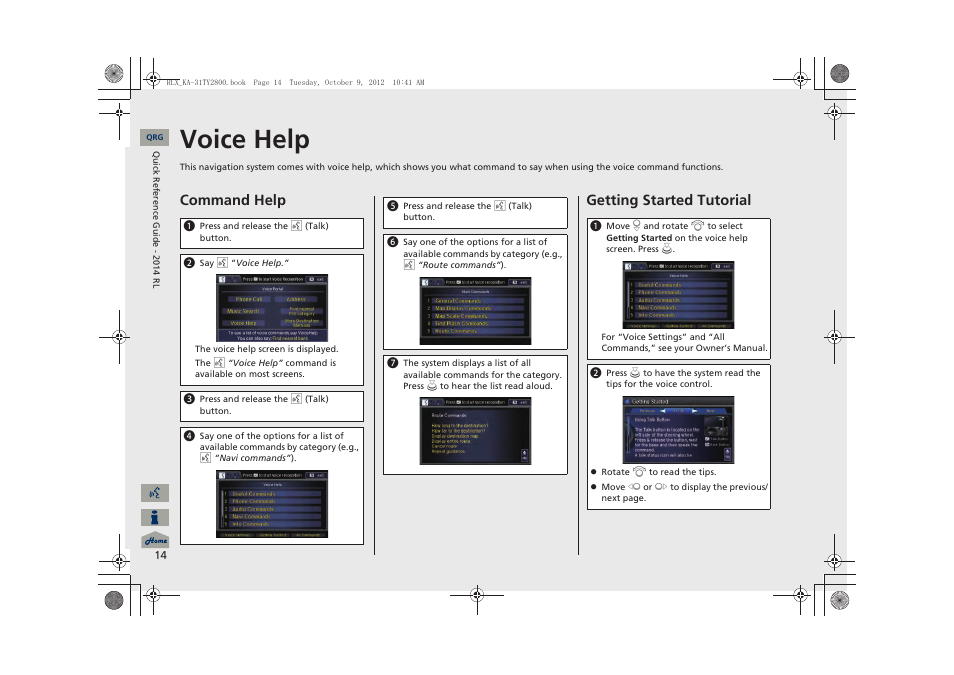 Voice help, P14), Command help | Getting started tutorial | Acura 2014 RLX Navigation User Manual | Page 15 / 156