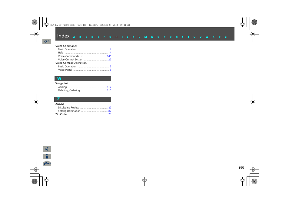 W - z, Index | Acura 2014 RLX Navigation User Manual | Page 156 / 156