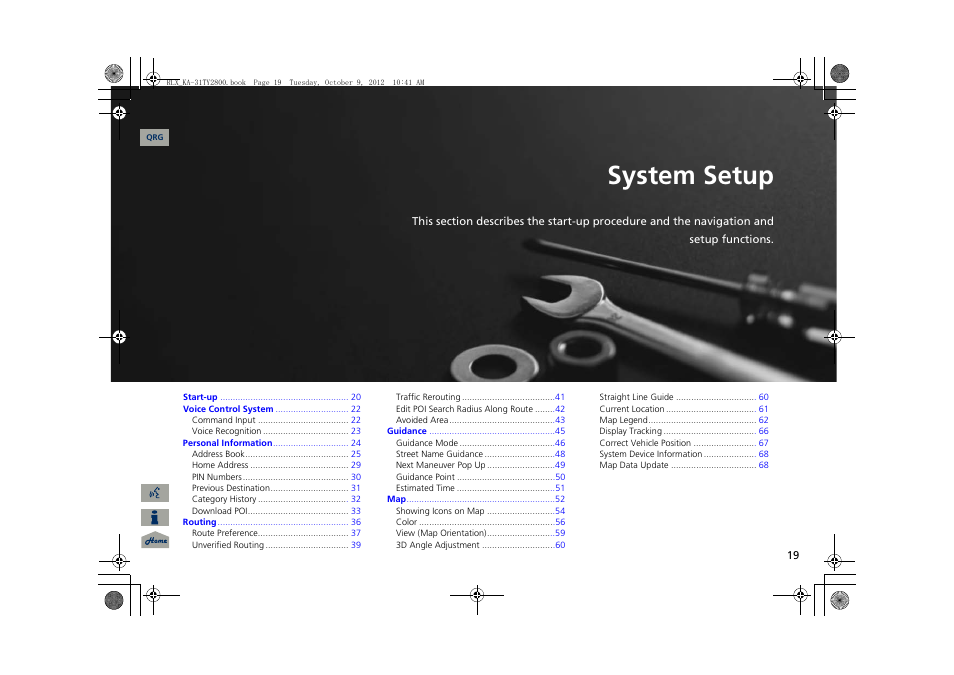 System setup, 2 system setup p. 19, P.19 | Acura 2014 RLX Navigation User Manual | Page 20 / 156