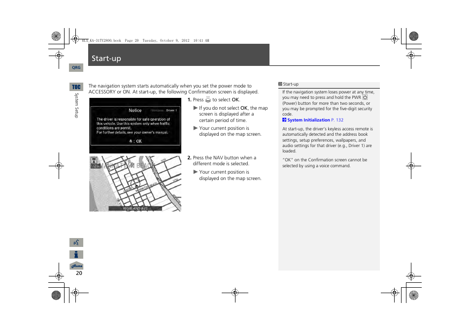 Start-up, P20) | Acura 2014 RLX Navigation User Manual | Page 21 / 156