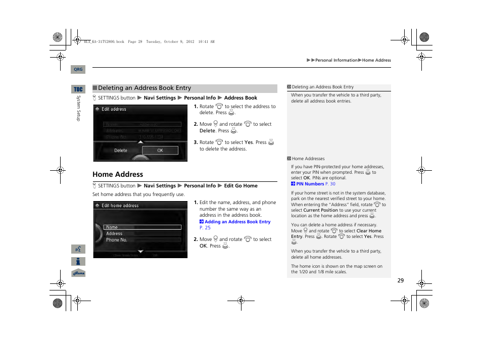 P29), 2 home address, P. 29 | Home address | Acura 2014 RLX Navigation User Manual | Page 30 / 156