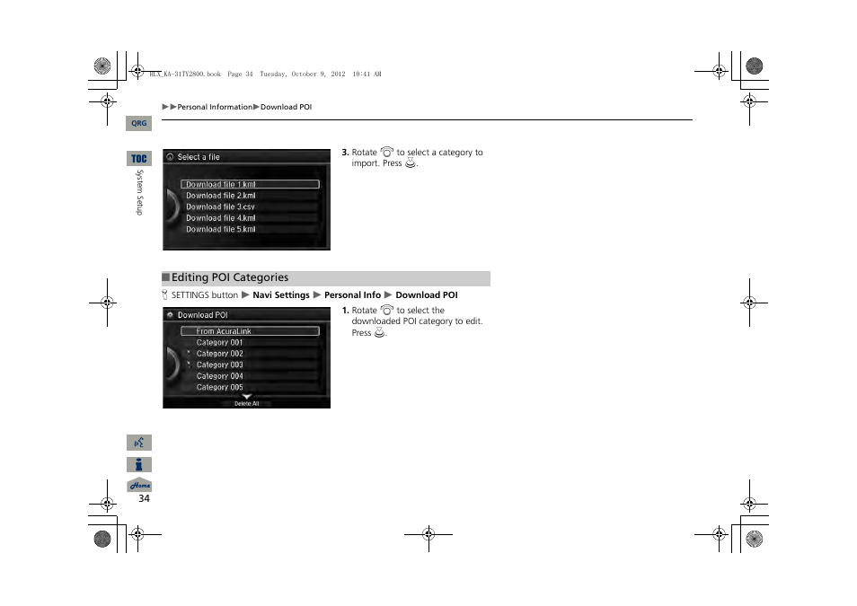 2 editing poi categories, P. 34 | Acura 2014 RLX Navigation User Manual | Page 35 / 156