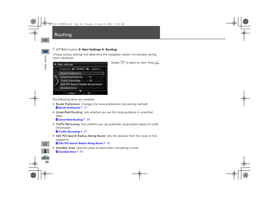 Routing | Acura 2014 RLX Navigation User Manual | Page 37 / 156