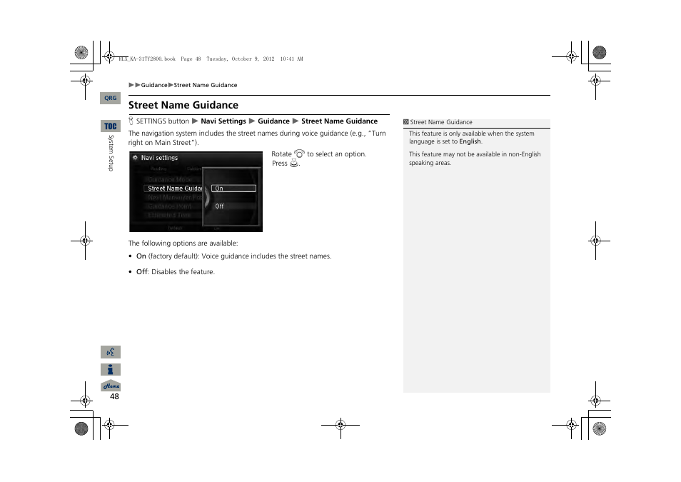 2 street name guidance, P. 48, Street name guidance | Acura 2014 RLX Navigation User Manual | Page 49 / 156