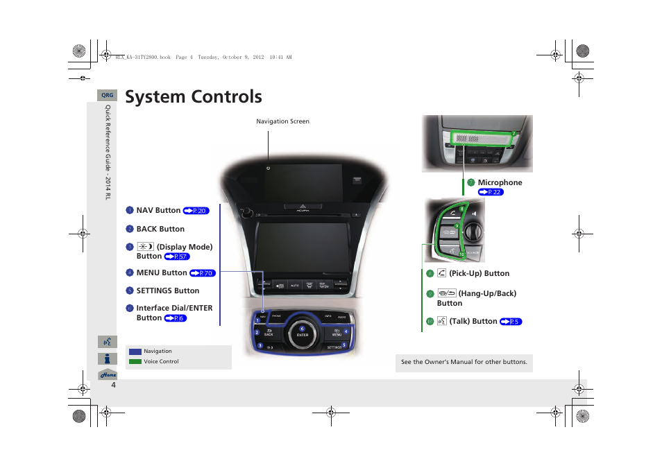 System controls | Acura 2014 RLX Navigation User Manual | Page 5 / 156