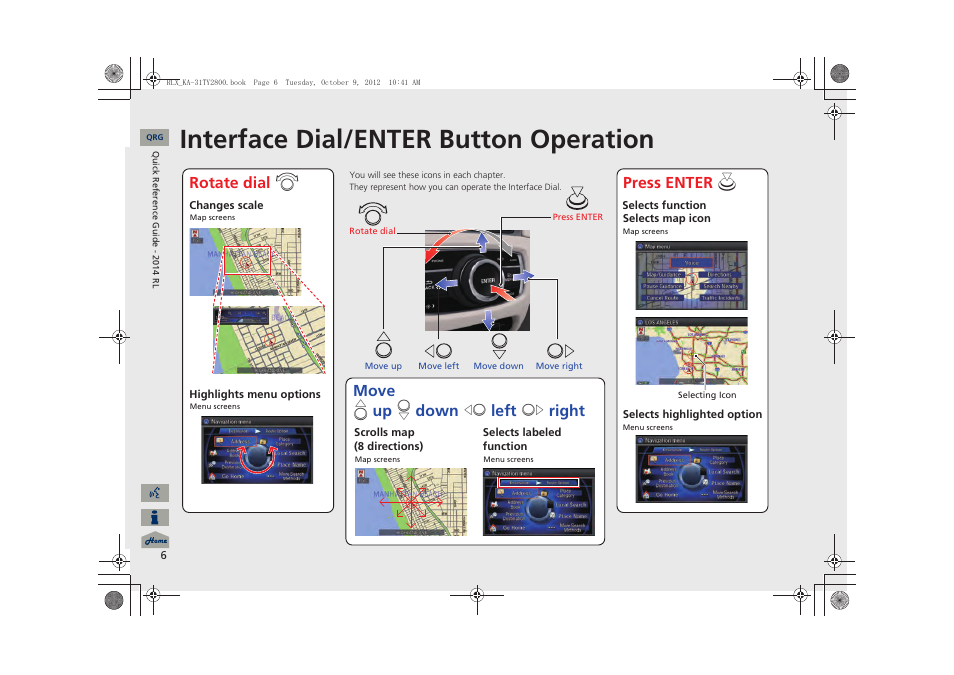 Interface dial/enter button operation | Acura 2014 RLX Navigation User Manual | Page 7 / 156