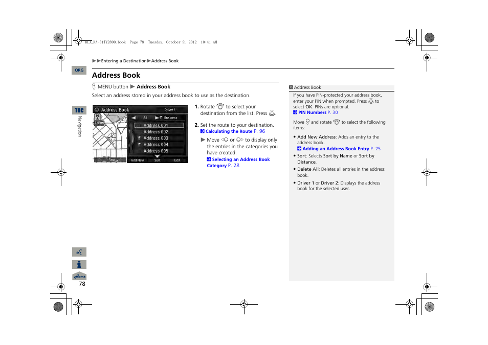 2 address book, P. 78, Address book | Acura 2014 RLX Navigation User Manual | Page 79 / 156