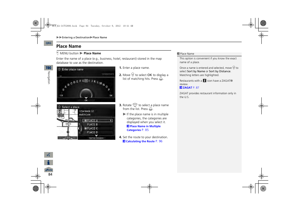 2 place name, P. 84, Place name | Acura 2014 RLX Navigation User Manual | Page 85 / 156