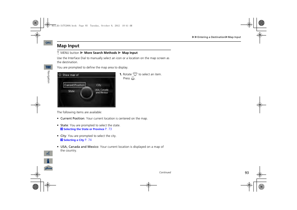 2 map input, P. 93, Map input | Acura 2014 RLX Navigation User Manual | Page 94 / 156