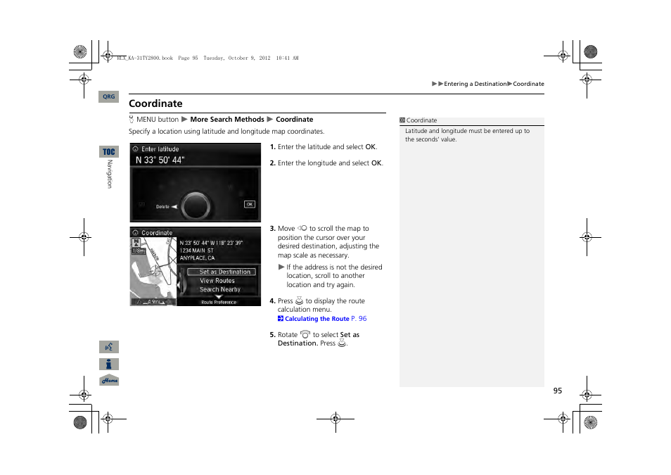 2 coordinate, P. 95, Coordinate | Acura 2014 RLX Navigation User Manual | Page 96 / 156