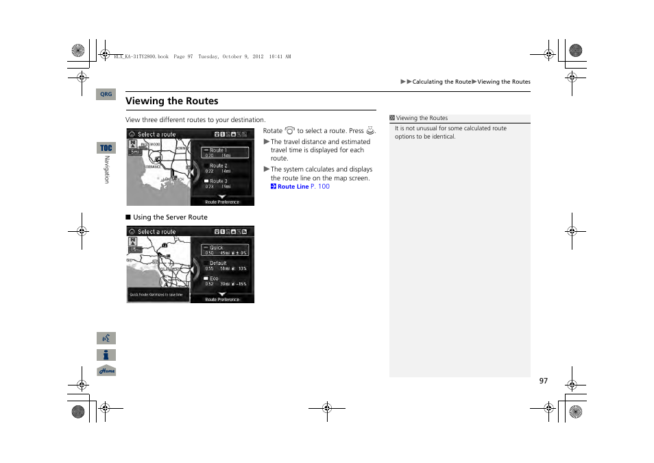 P97), 2 viewing the routes, P. 97 | Viewing the routes | Acura 2014 RLX Navigation User Manual | Page 98 / 156