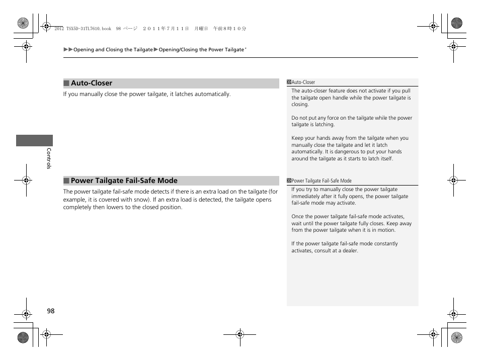 Acura 2012 TSX Sport Wagon User Manual | Page 100 / 326