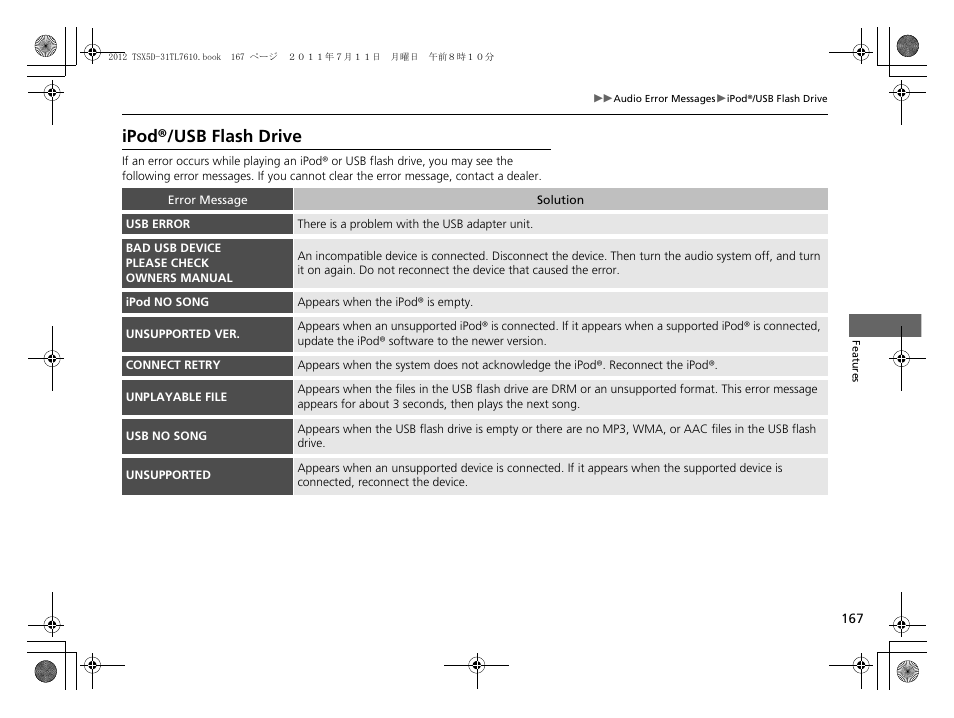 Ipod®/usb flash drive | Acura 2012 TSX Sport Wagon User Manual | Page 169 / 326