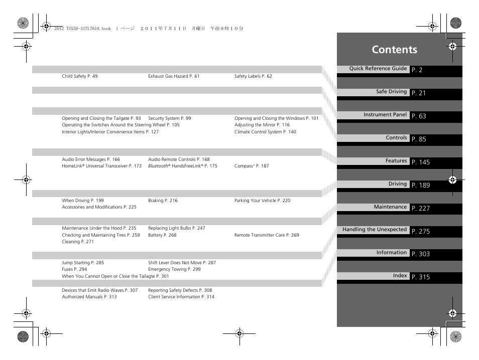 Acura 2012 TSX Sport Wagon User Manual | Page 3 / 326