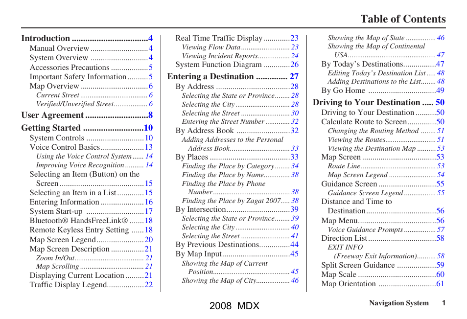 Acura 2008 MDX Navigation User Manual | 171 pages