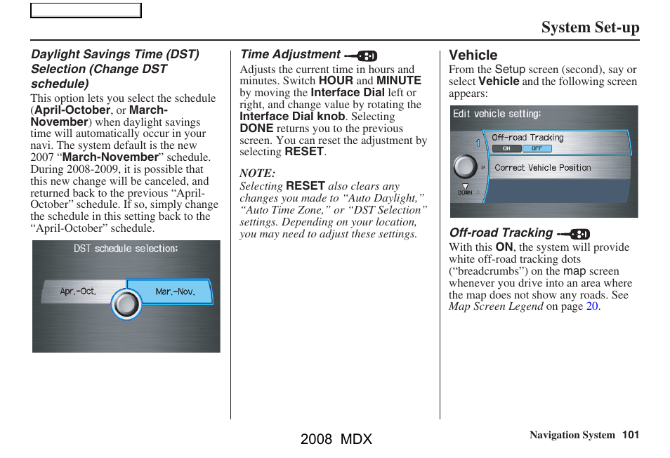 System set-up | Acura 2008 MDX Navigation User Manual | Page 101 / 171