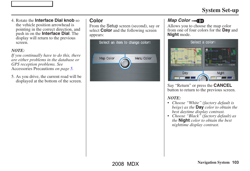 System set-up, 2008 mdx | Acura 2008 MDX Navigation User Manual | Page 103 / 171