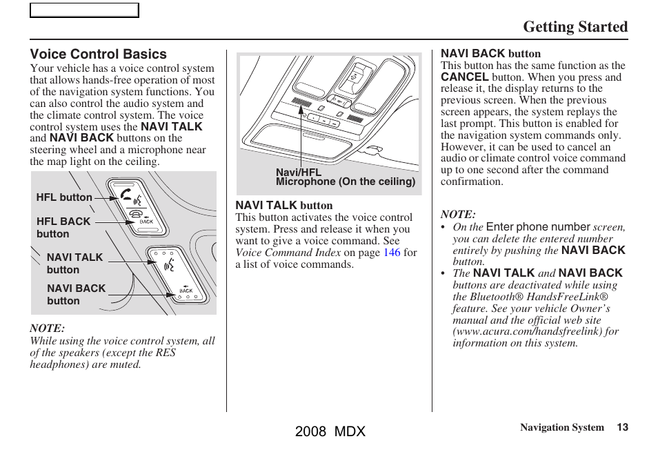 Getting started, 2008 mdx | Acura 2008 MDX Navigation User Manual | Page 13 / 171