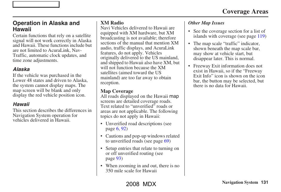 Coverage areas, 2008 mdx | Acura 2008 MDX Navigation User Manual | Page 131 / 171