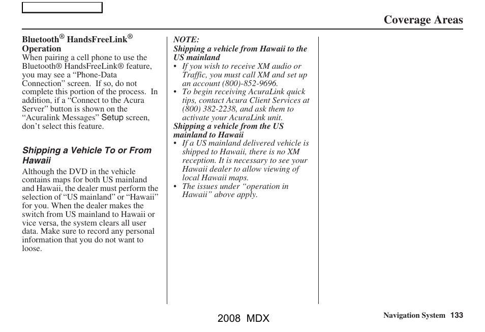 Coverage areas, 2008 mdx | Acura 2008 MDX Navigation User Manual | Page 133 / 171