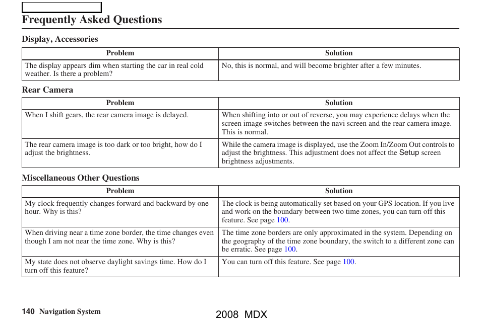 Frequently asked questions, 2008 mdx | Acura 2008 MDX Navigation User Manual | Page 140 / 171