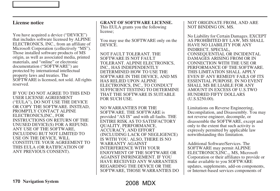 2008 mdx | Acura 2008 MDX Navigation User Manual | Page 170 / 171