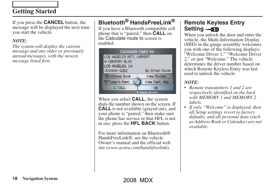 Getting started | Acura 2008 MDX Navigation User Manual | Page 18 / 171