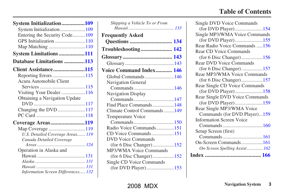 Acura 2008 MDX Navigation User Manual | Page 3 / 171