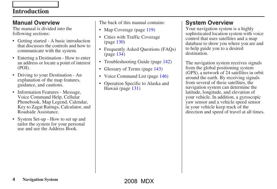 Introduction, 2008 mdx | Acura 2008 MDX Navigation User Manual | Page 4 / 171