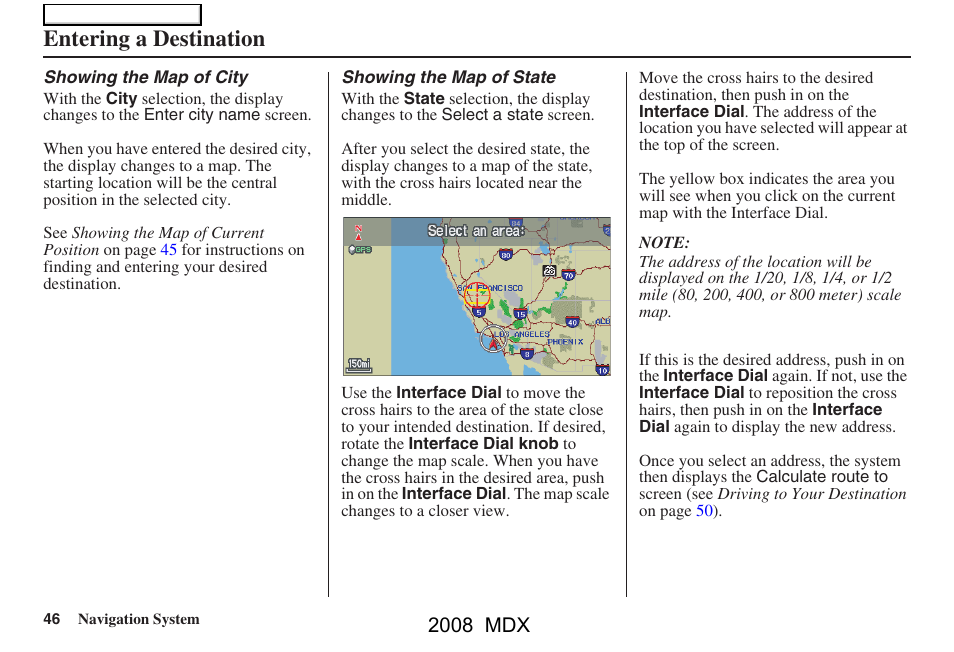 Entering a destination, 2008 mdx | Acura 2008 MDX Navigation User Manual | Page 46 / 171