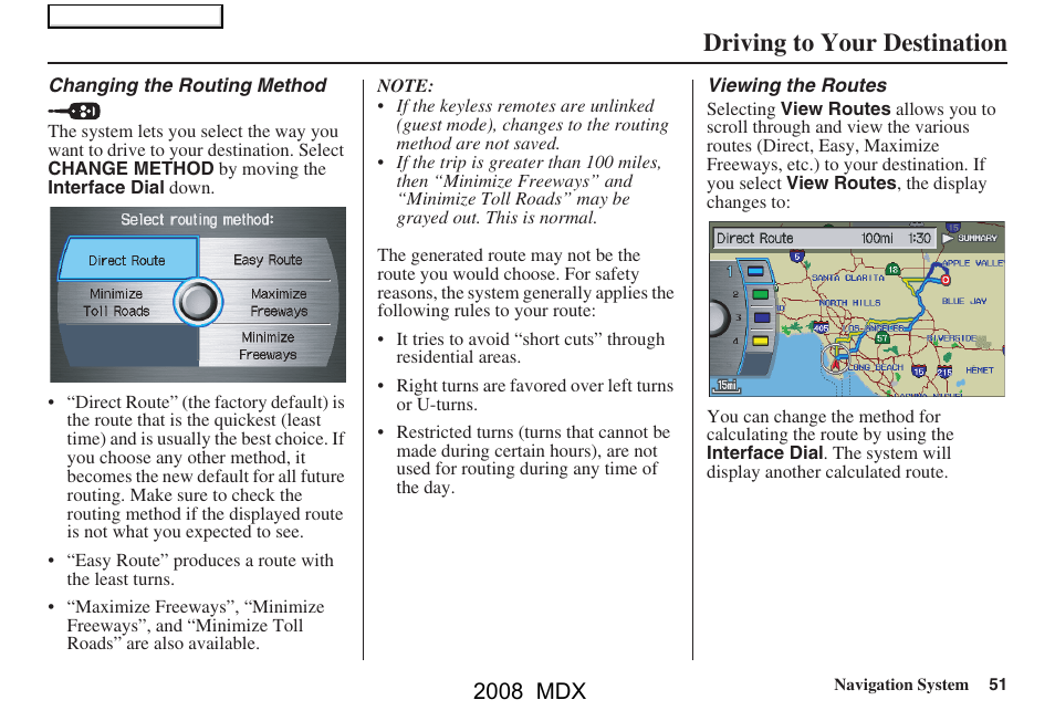 Driving to your destination, 2008 mdx | Acura 2008 MDX Navigation User Manual | Page 51 / 171