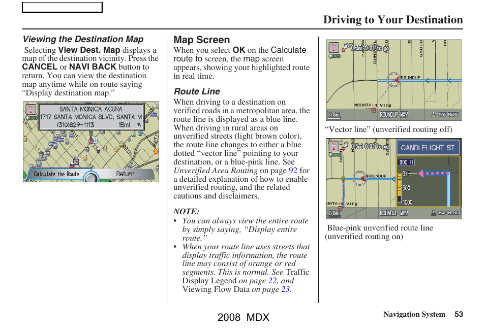 Driving to your destination, 2008 mdx | Acura 2008 MDX Navigation User Manual | Page 53 / 171