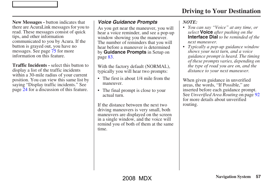 Driving to your destination, 2008 mdx | Acura 2008 MDX Navigation User Manual | Page 57 / 171