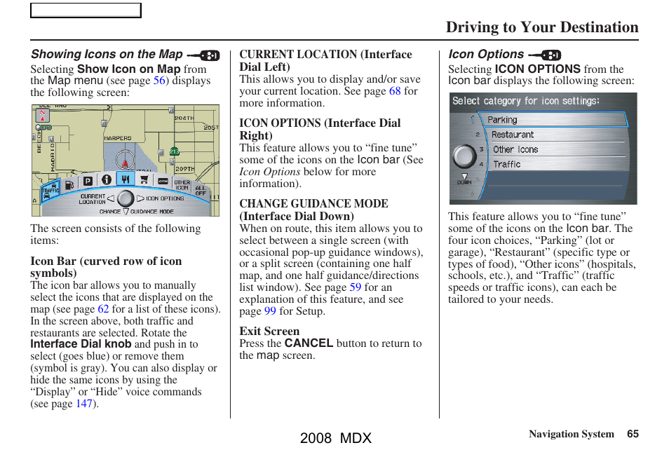 Driving to your destination, 2008 mdx | Acura 2008 MDX Navigation User Manual | Page 65 / 171