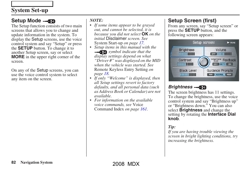 System set-up, 2008 mdx | Acura 2008 MDX Navigation User Manual | Page 82 / 171