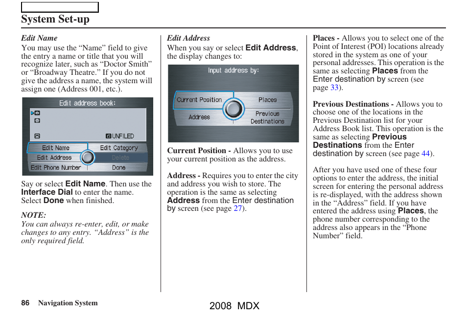 System set-up, 2008 mdx | Acura 2008 MDX Navigation User Manual | Page 86 / 171