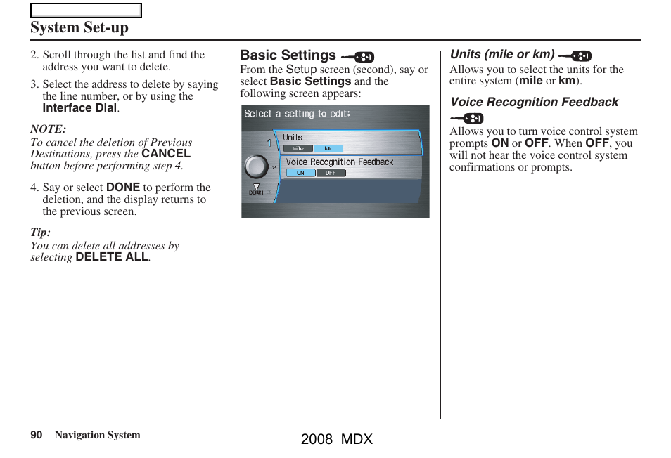 System set-up, 2008 mdx | Acura 2008 MDX Navigation User Manual | Page 90 / 171