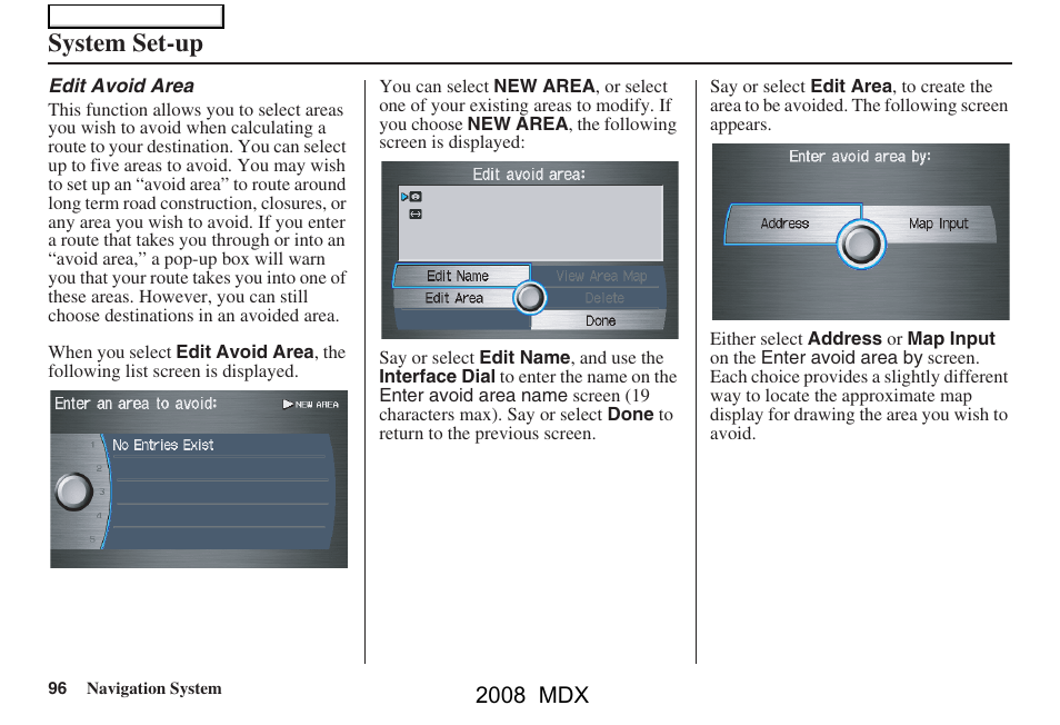 System set-up, 2008 mdx | Acura 2008 MDX Navigation User Manual | Page 96 / 171