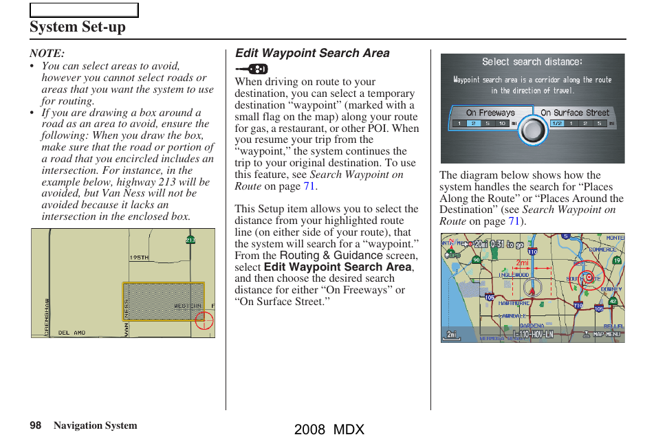 System set-up, 2008 mdx | Acura 2008 MDX Navigation User Manual | Page 98 / 171