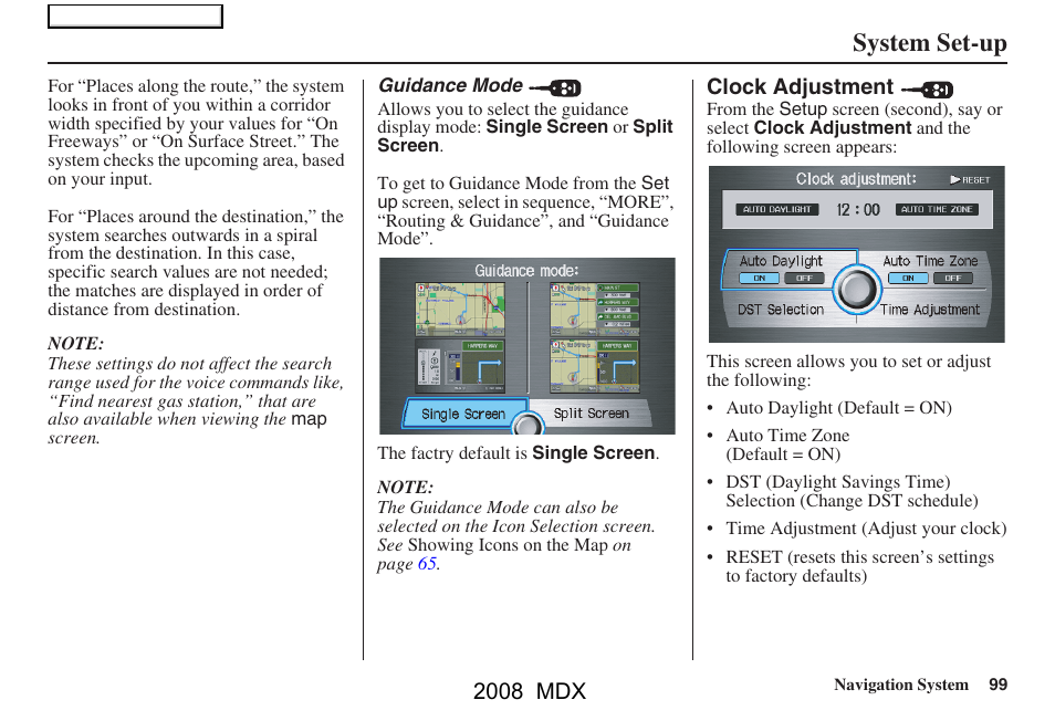 System set-up, 2008 mdx | Acura 2008 MDX Navigation User Manual | Page 99 / 171