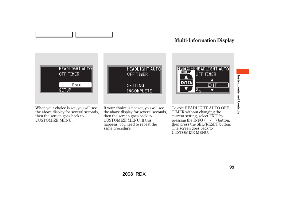 Multi-information display, 2008 rdx | Acura 2008 RDX User Manual | Page 103 / 433