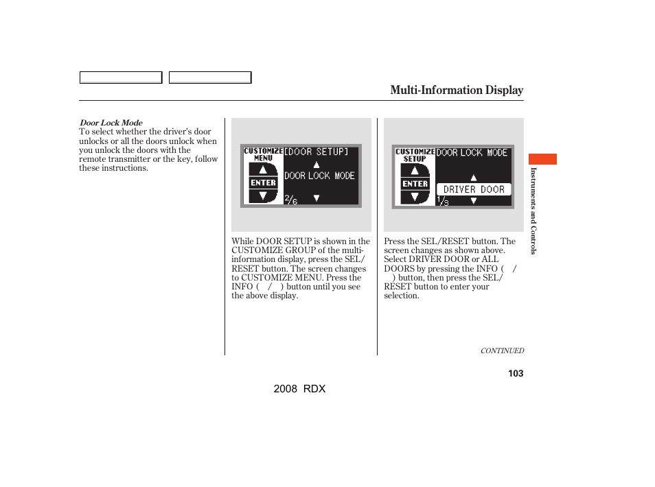 Multi-information display, 2008 rdx | Acura 2008 RDX User Manual | Page 107 / 433